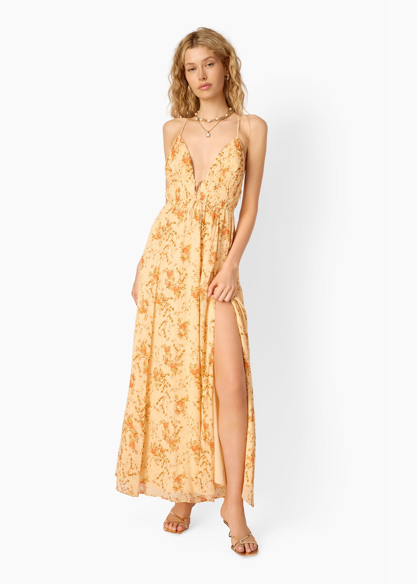 Dorinda Crinkle Chiffon Maxi Dress Golden Hour