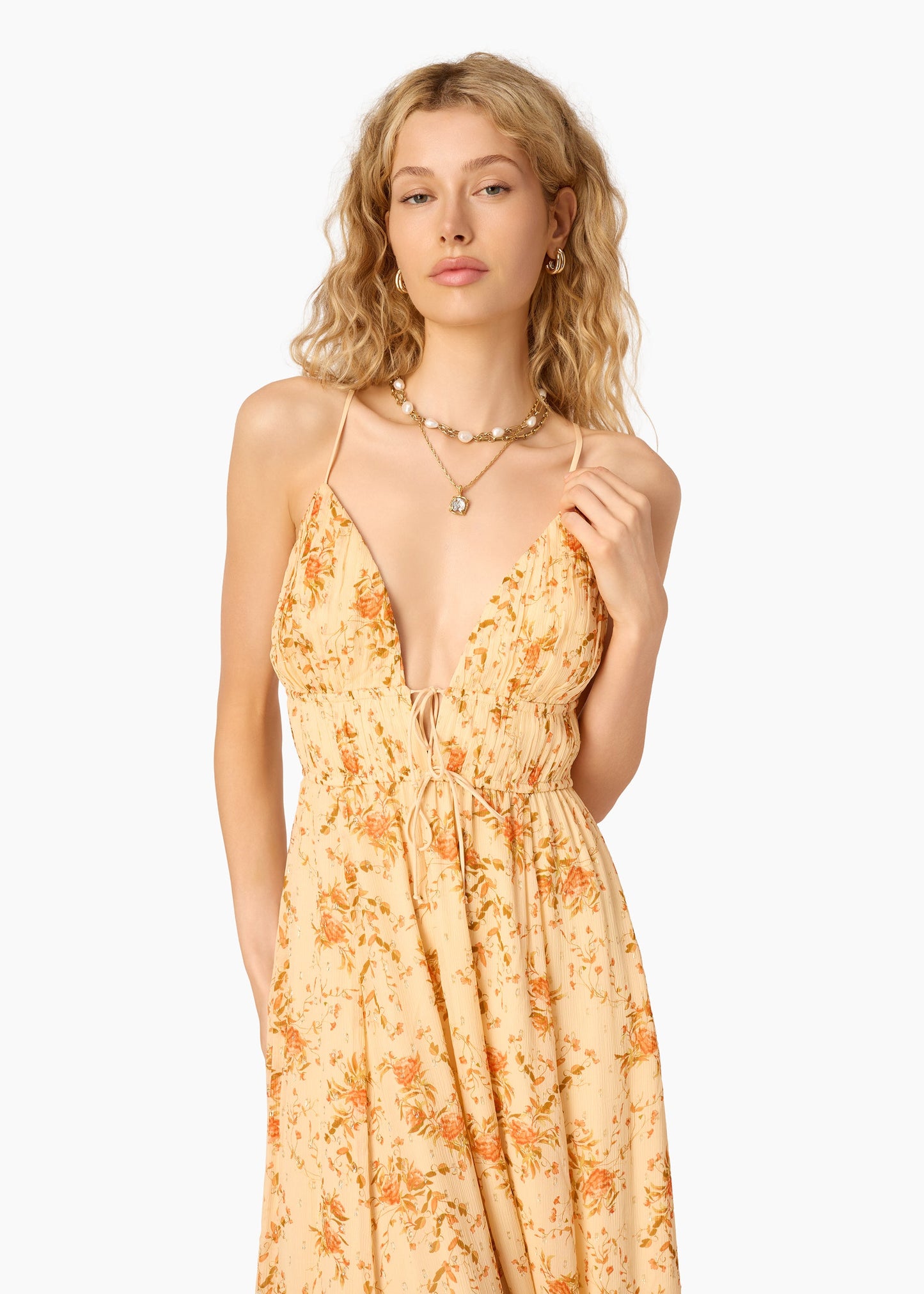 Dorinda Crinkle Chiffon Maxi Dress Golden Hour