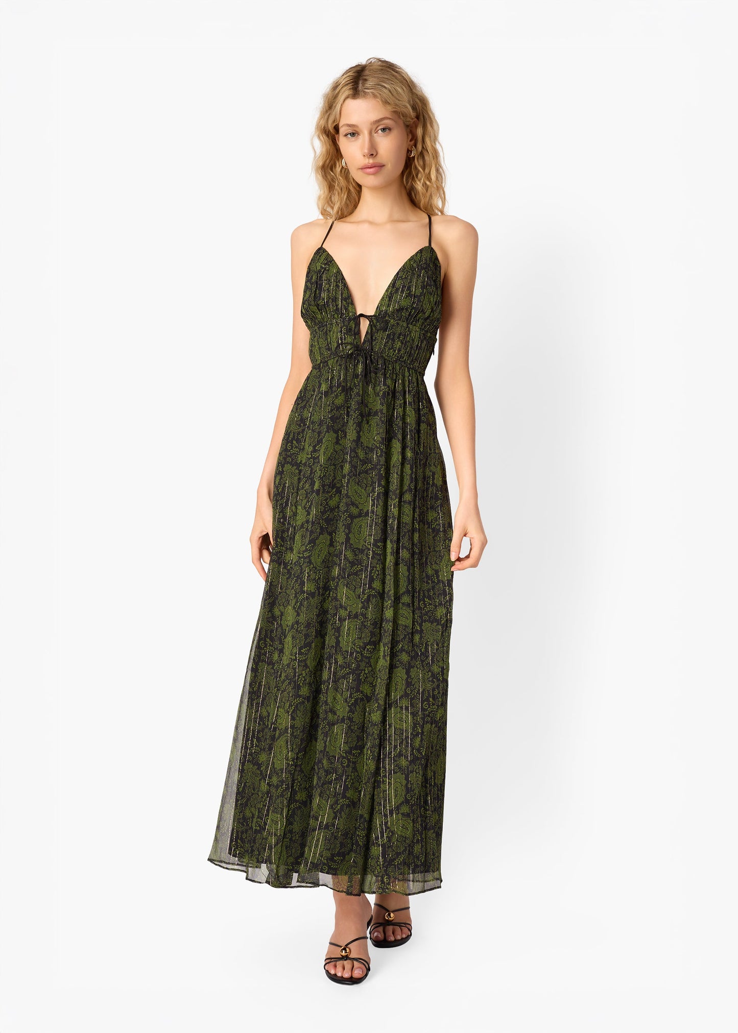 Dorinda Metallic Chiffon Dress Forest Paisley