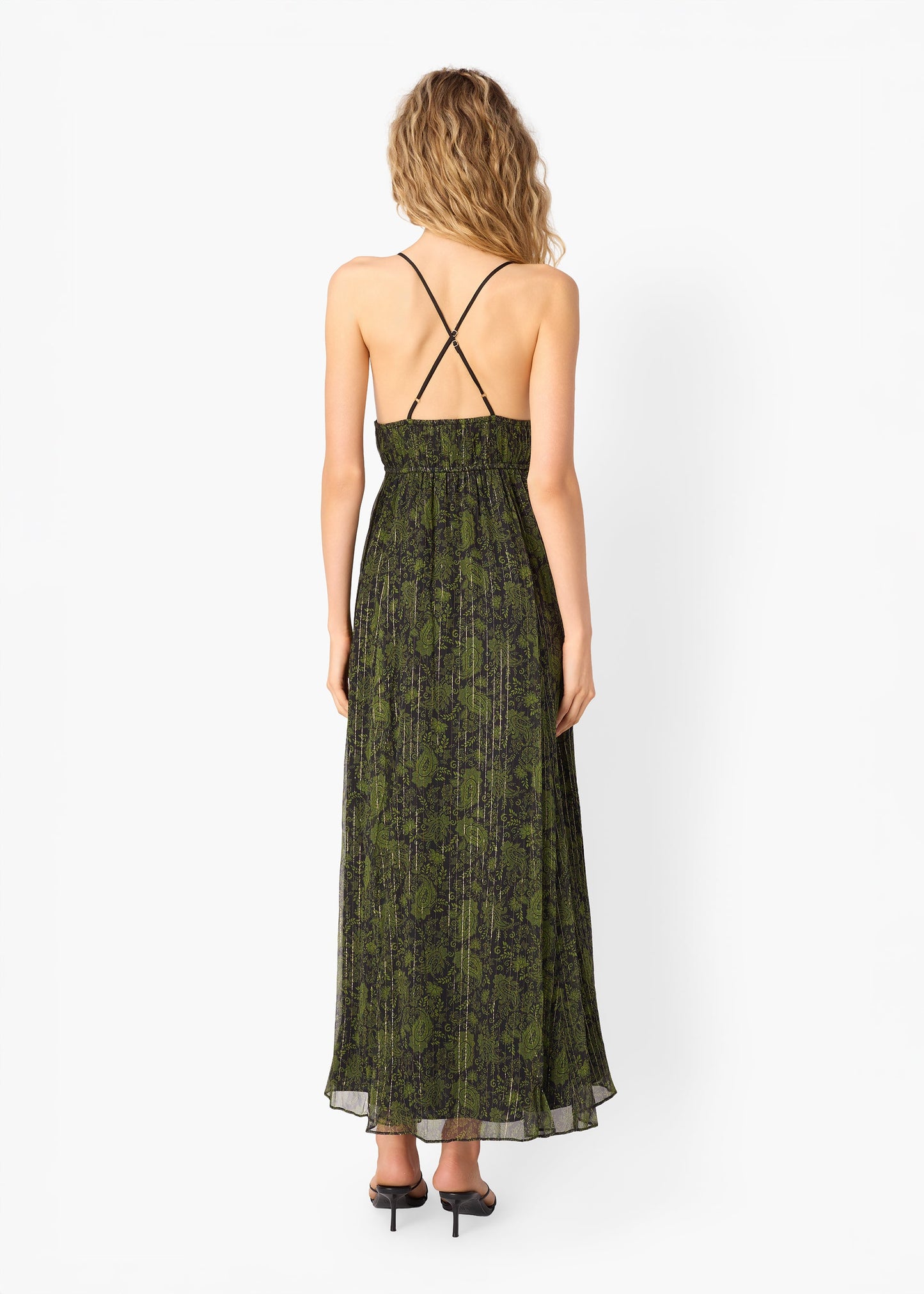 Dorinda Metallic Chiffon Dress Forest Paisley