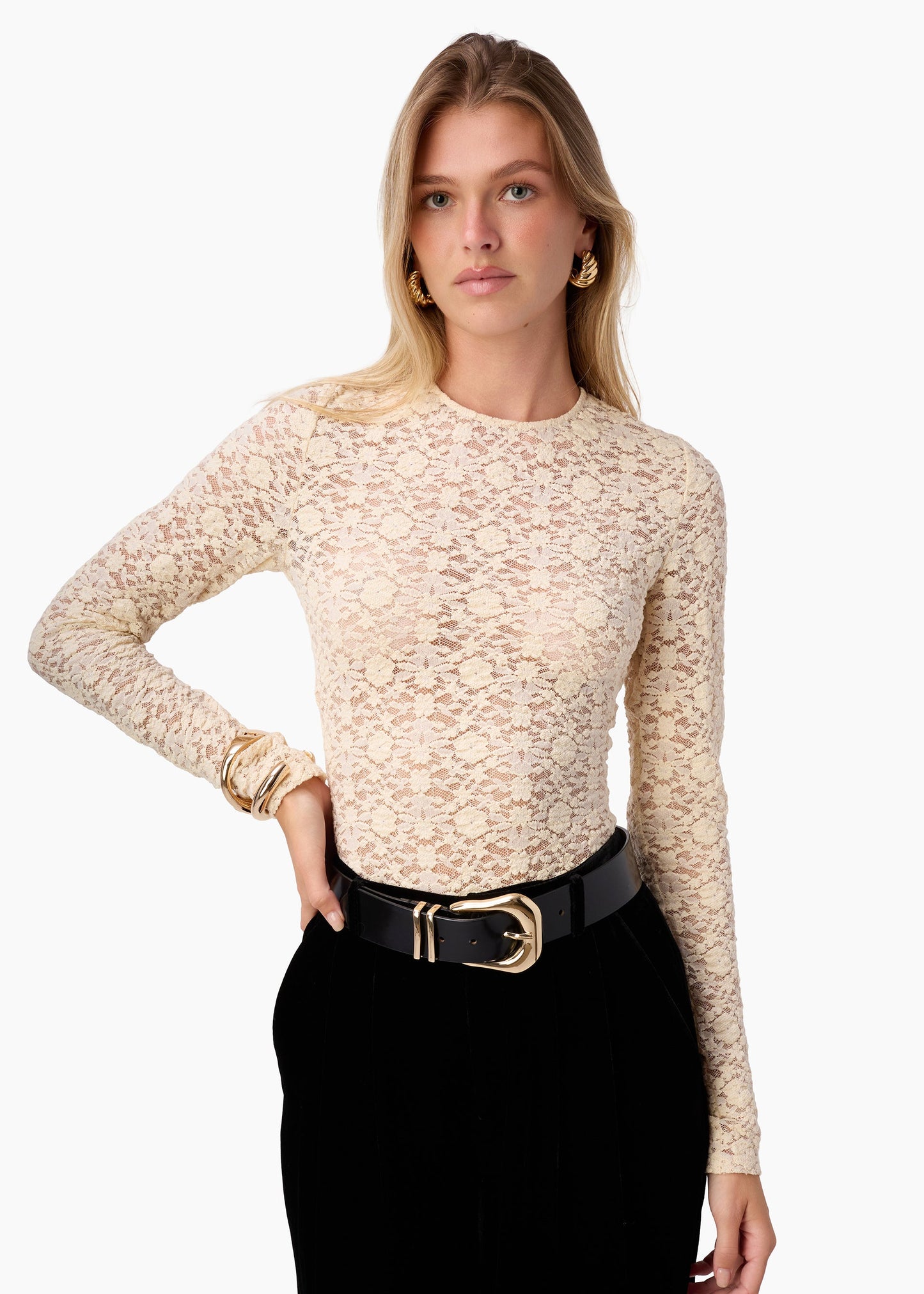 Meli Stretch Lace Top Bone