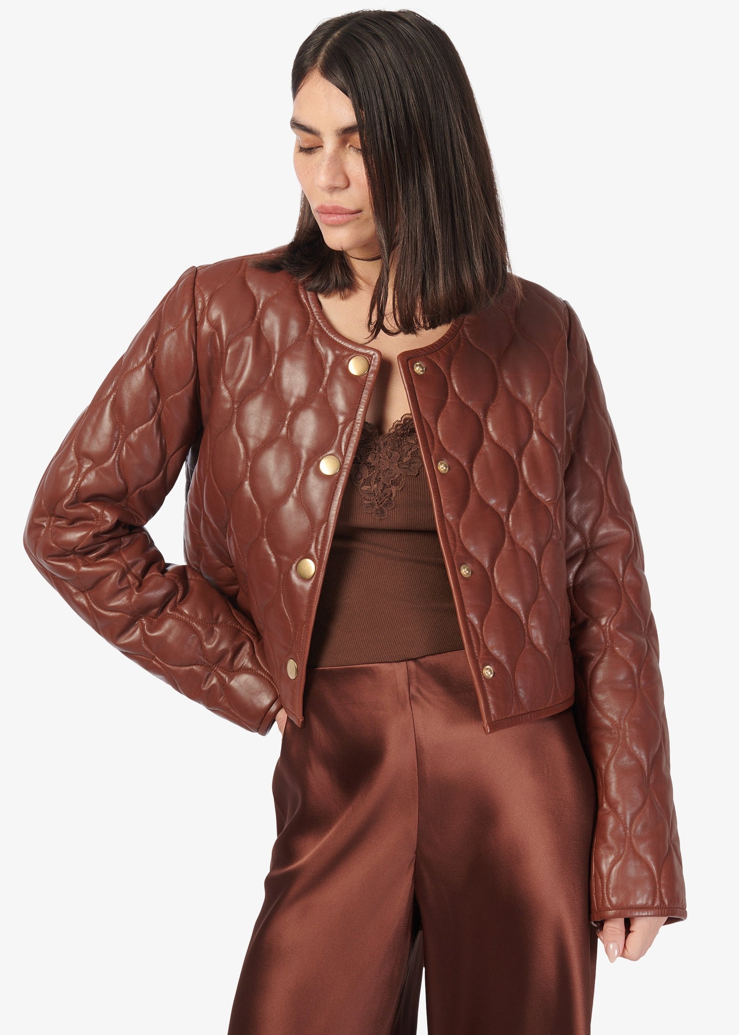 Wanda Genuine Leather Jacket Mousse