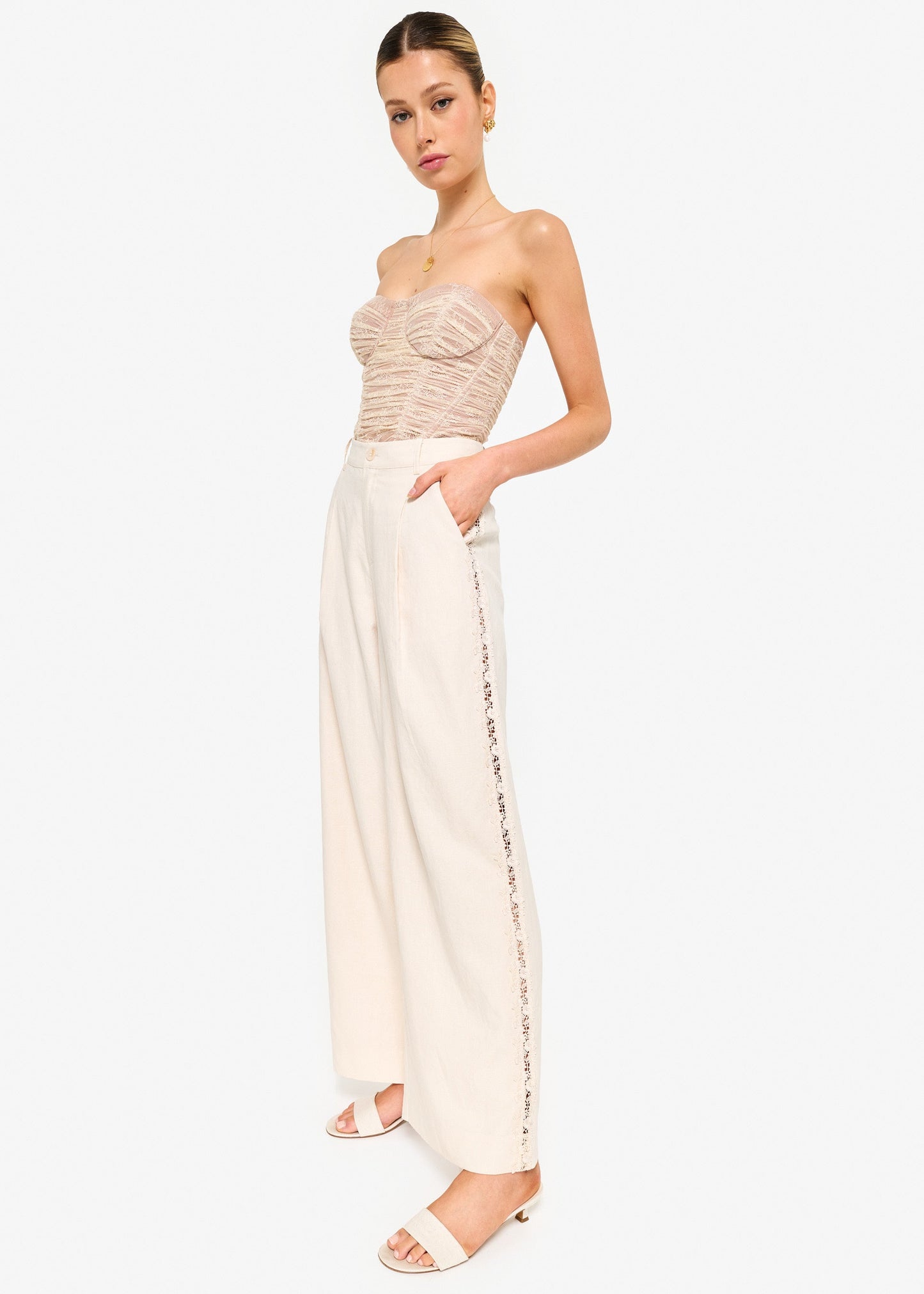 Rozana Strapless Lace Corset Bodysuit Bone