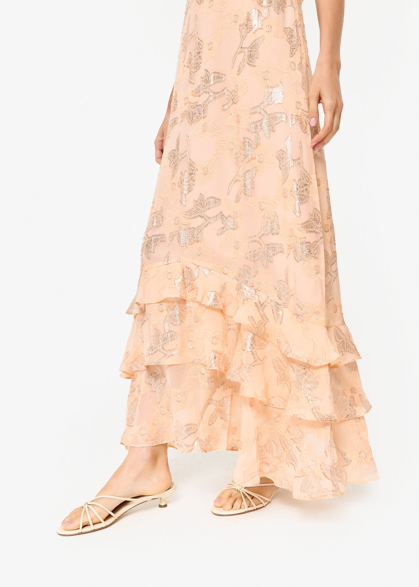 Esmeralda Metallic Chiffon Dress Light Peach