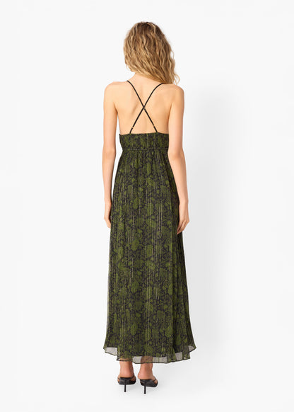Dorinda Metallic Chiffon Dress Forest Paisley