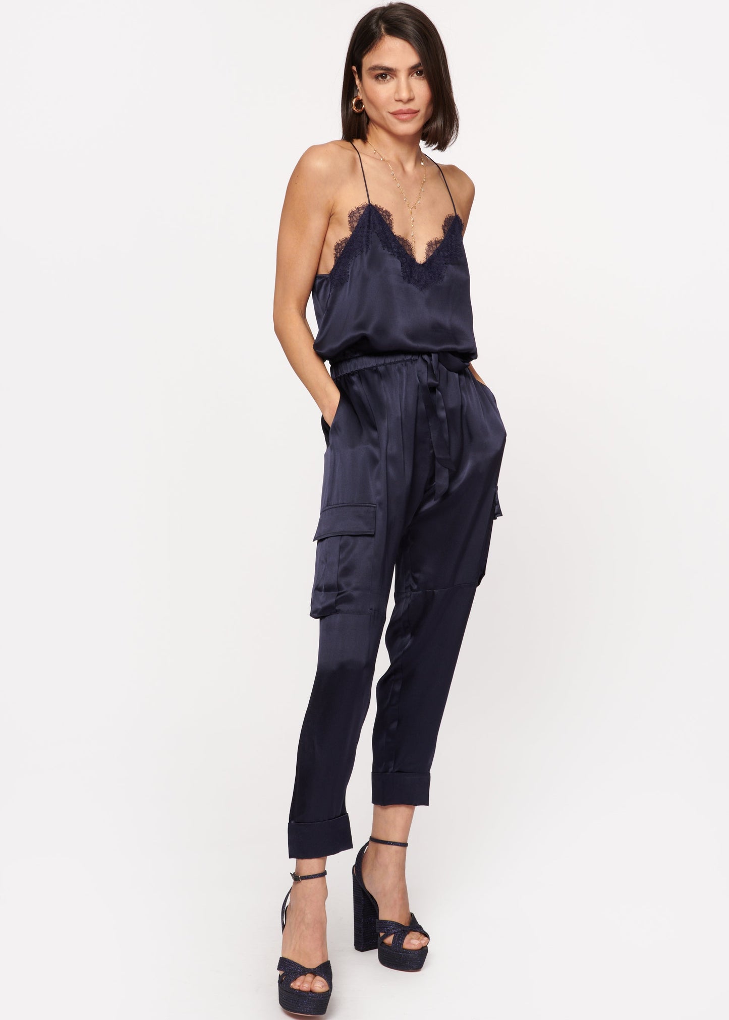 Racer Charmeuse Camisole Navy