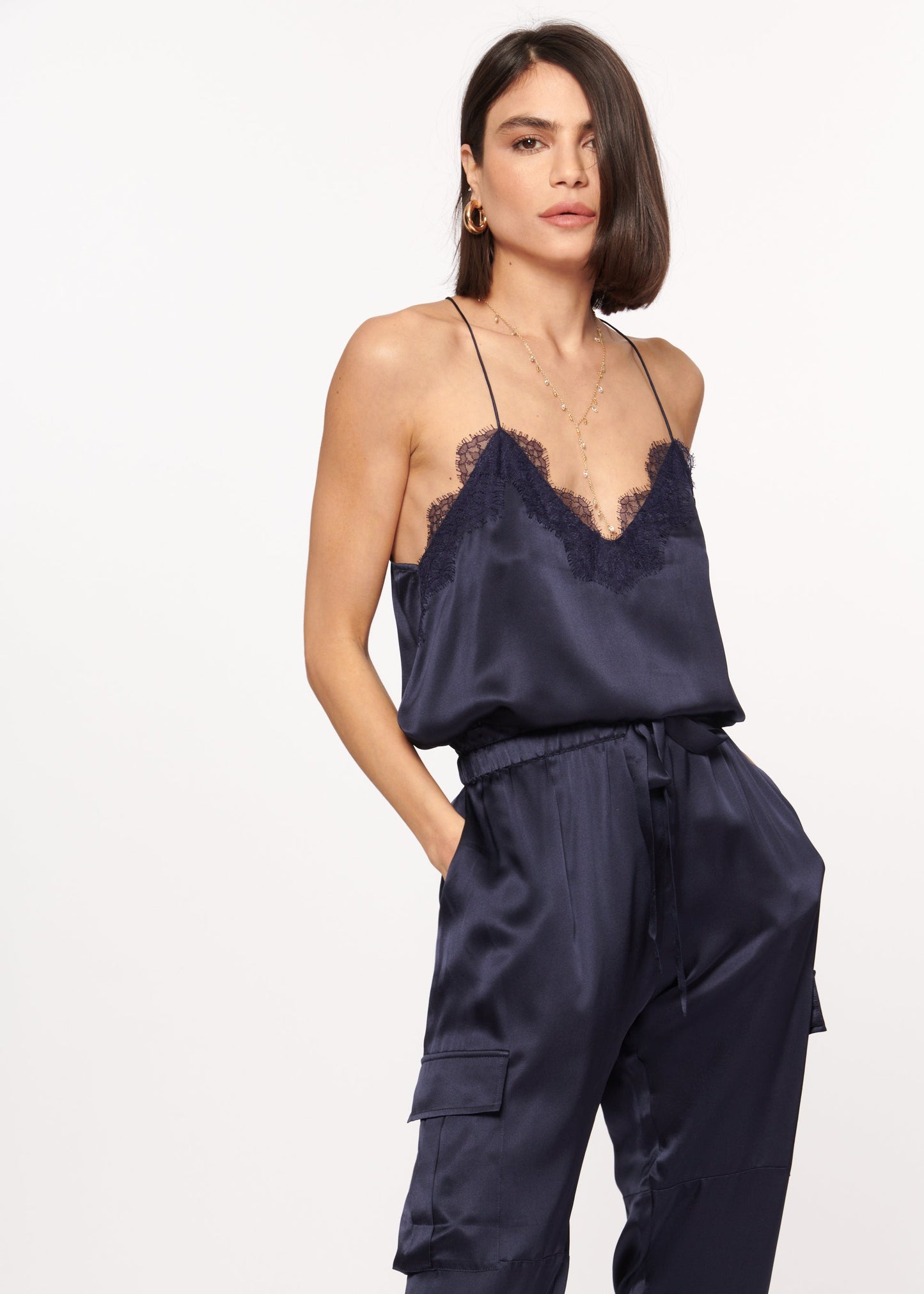 Racer Charmeuse Camisole Navy