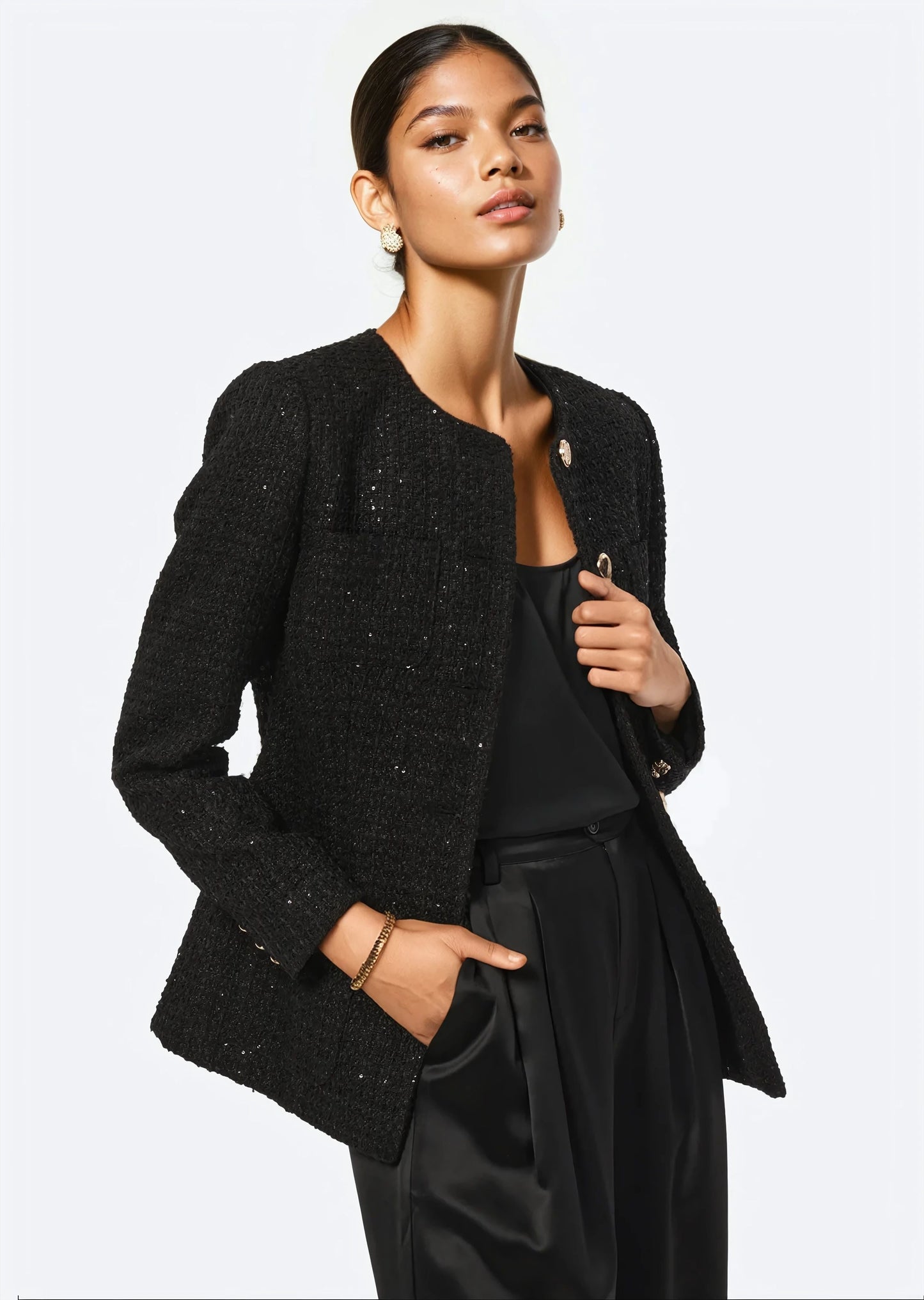 Wrenley Sequin Tweed Blazer Black