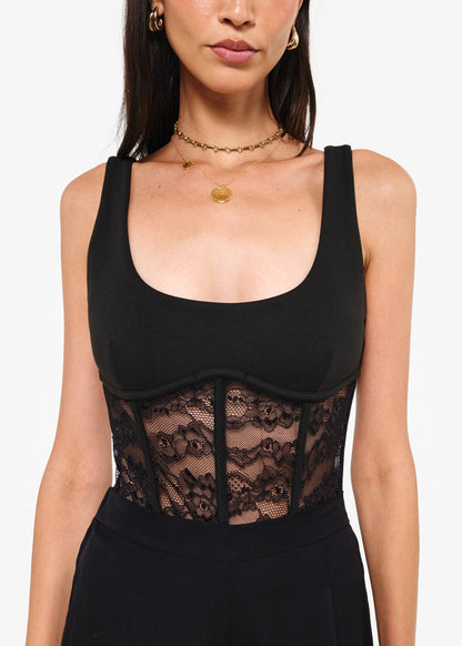Kimber Lace Corset Bodysuit Black