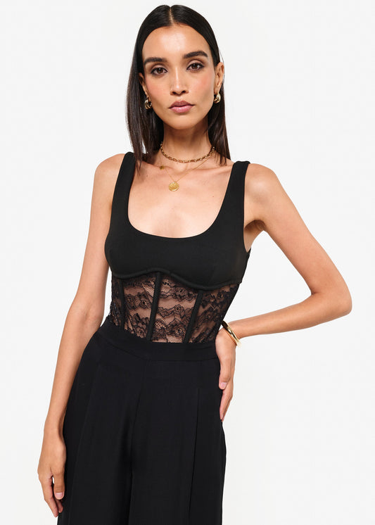 Kimber Lace Corset Bodysuit Black