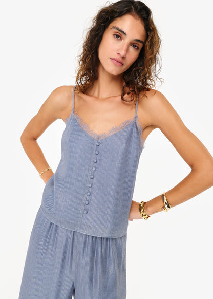 Melisa Metallic Chiffon Camisole Bluebird