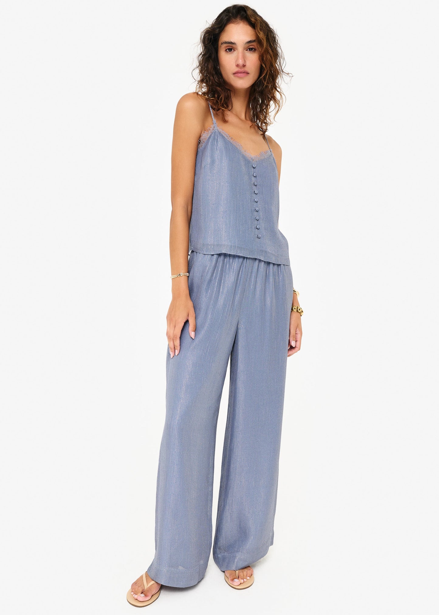 Melisa Metallic Chiffon Camisole Bluebird