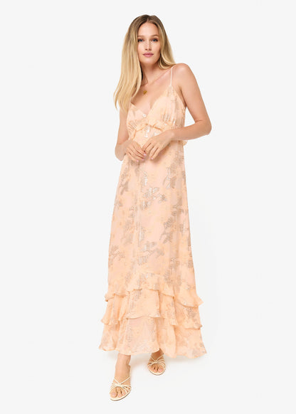 Esmeralda Metallic Chiffon Dress Light Peach
