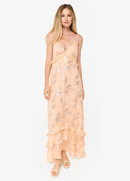 Esmeralda Metallic Chiffon Dress Light Peach